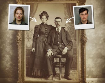1890 Victorian Style Custom Portrait from Photo, Elegant Anniversary Wedding Gift, Personalized French Antique Couple Decor