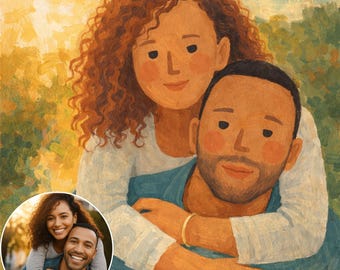 Personalized Abstract Portrait Custom Illustration From Photo Modern Folk Naïf Art Family Couple Pet Gift