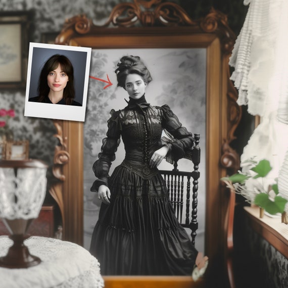 Custom Victorian Portrait For Women From Photo Black And White Retro Artwork Antique Wedding Gift Vintage Home Decor
