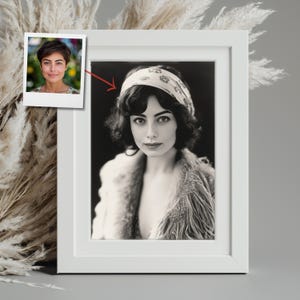Custom 1920s Flapper Portrait from Photo - Personalized Vintage Winter Art in Paris for Women