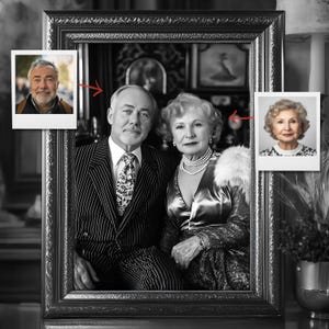 Ritratto di coppia Art Déco anni '20, regalo fotografico glamour vintage personalizzato per matrimoni ed eventi speciali