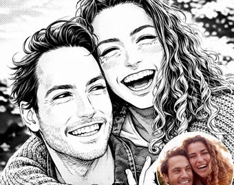 Custom Manga Portrait From Photo Personalized Black And White Illustration Comic Style