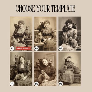 Custom Vintage Portrait Woman With Cats Antique Style Pet Lover Gift Lady Cat Victorian Photo image 7