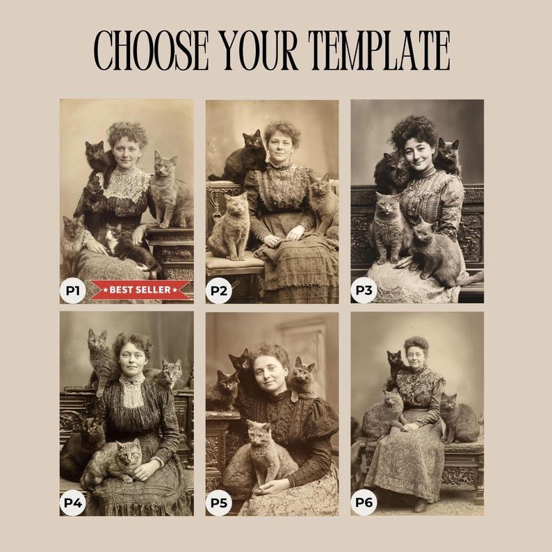 Custom Vintage Portrait Woman With Cats Antique Style Pet Lover Gift Lady Cat Victorian Photo image 7