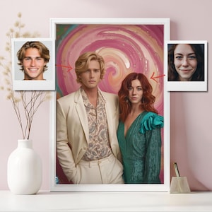 Custom 70s Disco Couple Portrait Retro Glam Style Personalized Vintage Artwork Unique Party Gift