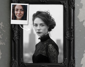 Victorian Gothic Portrait From Photo, Custom Vintage London Style Gothic Decor, Personalized Wall Art Gift