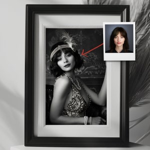 1920s Jazz Era Custom Portrait from Photo, Classic New York Art Deco Style, Personalized Vintage Gift for Her