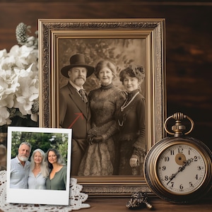 Aangepast Victoriaans familieportret van foto, vintage stijl, gepersonaliseerd antiek Victoriaans decor, kerstkaart of cadeau-idee voor jubileum
