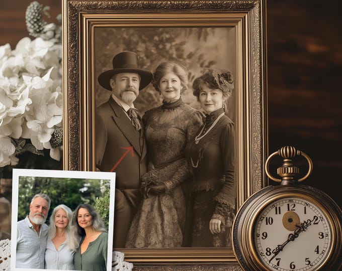 Custom Victorian Family Portrait From Photo, Vintage Style, Personalized Antique Victorian Decor, Holiday Card or Anniversary Gift Idea