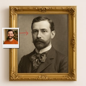 Ritratto personalizzato di un gentiluomo d'epoca da foto, opera d'arte in bianco e nero ispirata al 1800