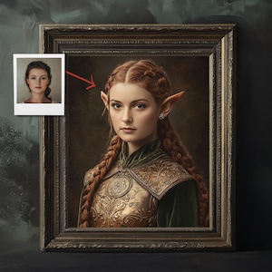 Personalized Elven Princess Portrait, Custom Fantasy Character Art from Photo, Elf Cosplay Illustration, Unique Mythical Gift for Her