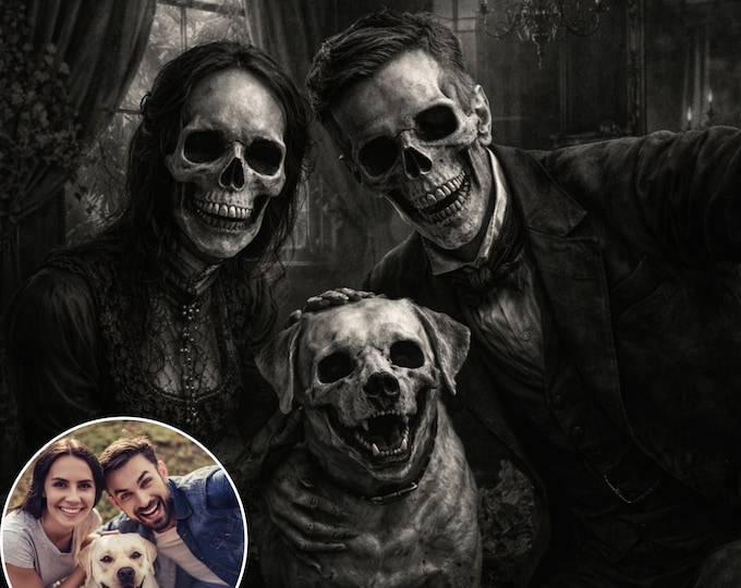 Custom Gothic Skull Portrait From Photo Dark Vintage Victorian Style Halloween Art