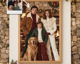Custom Ski Lodge Family Portrait From Photo, 1970s Apres Aspen Retro Artwork, Funny Holiday Present