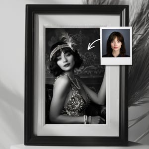 1920s Jazz Era Custom Portrait from Photo, Classic New York Art Deco Style, Personalized Vintage Gift for Her