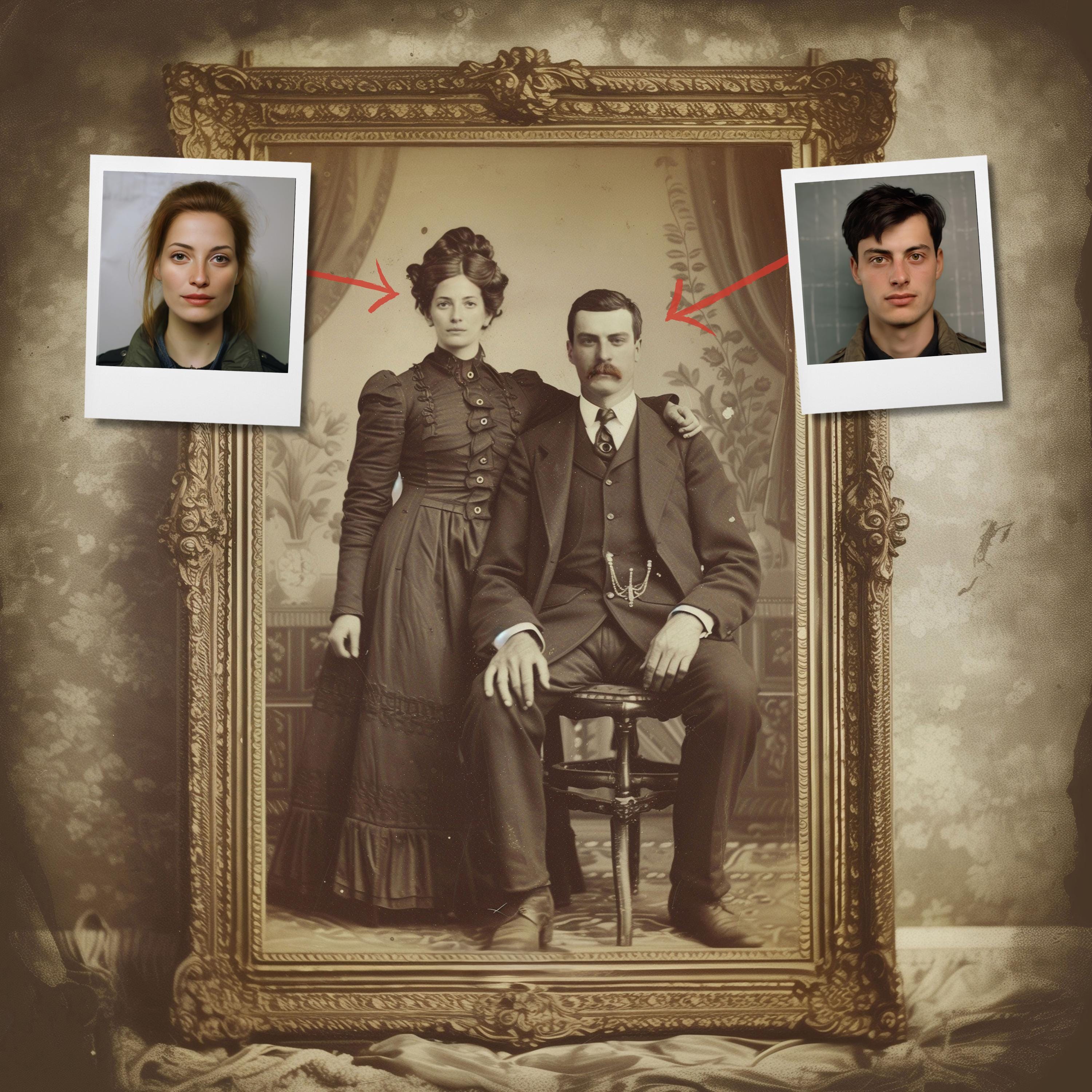 1890 Victorian Style Custom Portrait from Photo, Elegant Anniversary Wedding Gift, Personalized French Antique Couple Decor