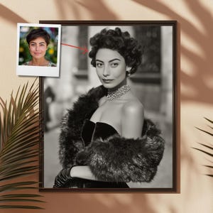Ritratto glamour anni '50 personalizzato per donna, arredamento glamour vintage per la casa, regalo italiano di classe