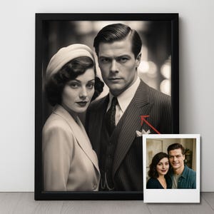 Ritratto di coppia personalizzato da foto, arte romantica del 1920, regalo di anniversario personalizzato, San Valentino vintage e regalo di nozze