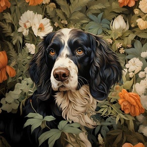 Radiant Blue Roan Cocker Spaniel Art Nouveau Print / Regalo perfecto para amantes de los perros, decoración moderna de la pared, arte único para perros