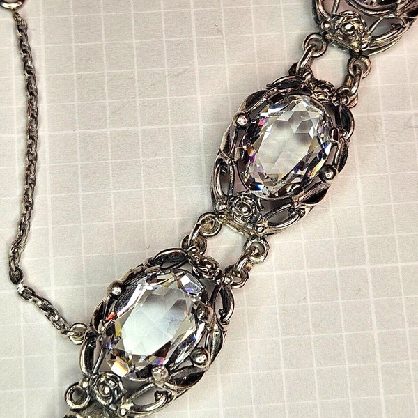Cini Vintage "Lorelie" Sterling Silver Bracelet with Large Clear Swarovski Crystals Signed