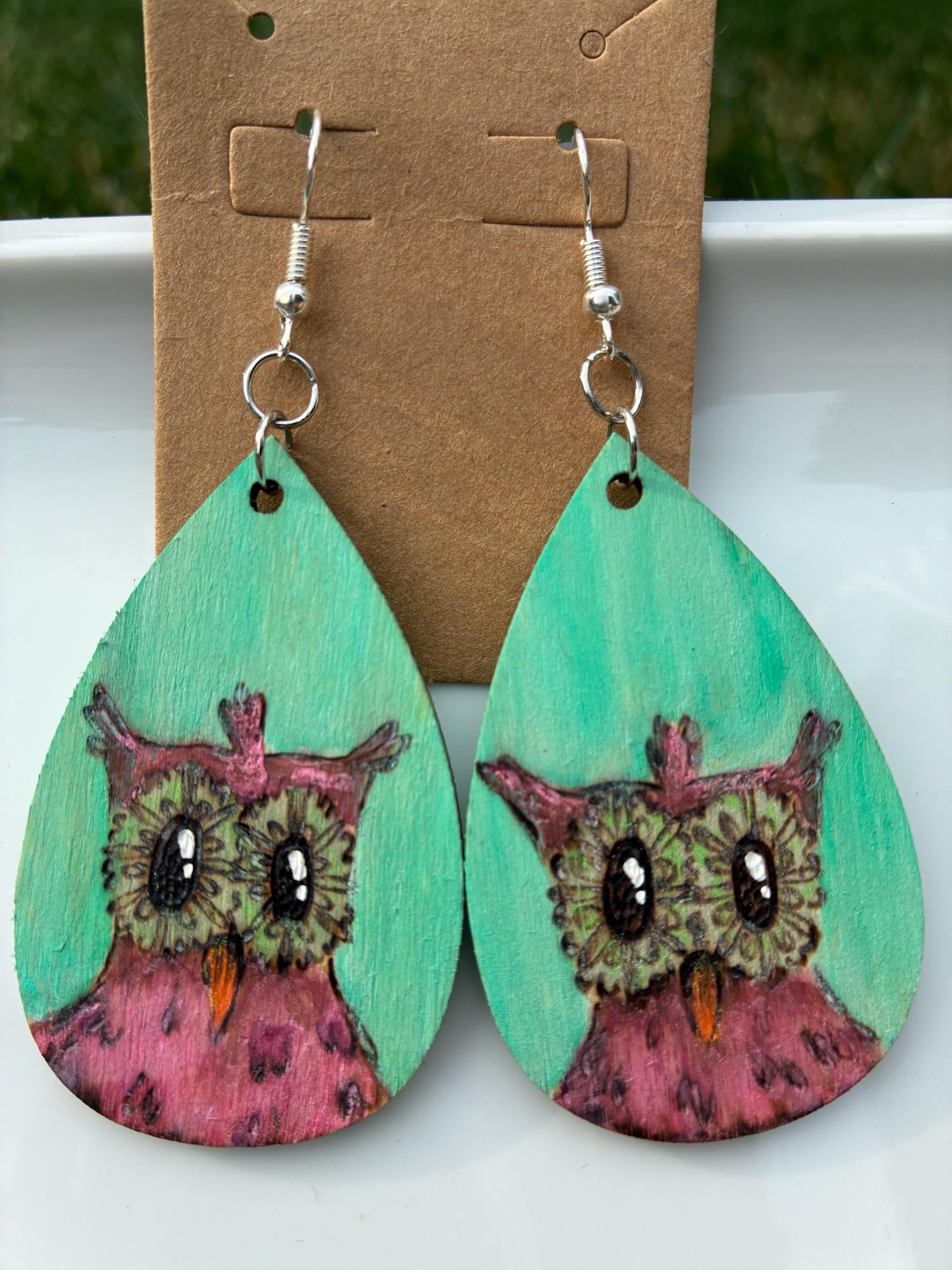 Owl - Woodburned Artisan Earrings