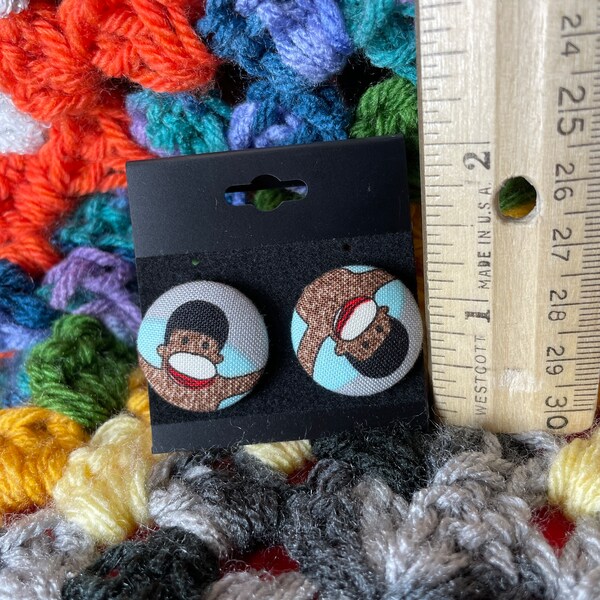 Sock Monkey 7/8” - Stud Post Fabric Button Earring