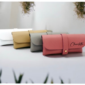 Custodia per occhiali in vera pelle, custodia minimal da donna, porta occhiali morbido personalizzato, custodia incisa con nome, monogramma