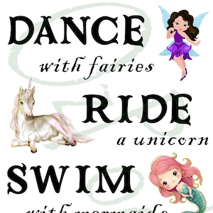 Fairy Unicorn Mermaid Rainbow Print: Whimsical Nursery Wall Art (PNG JPEG Digital Download)