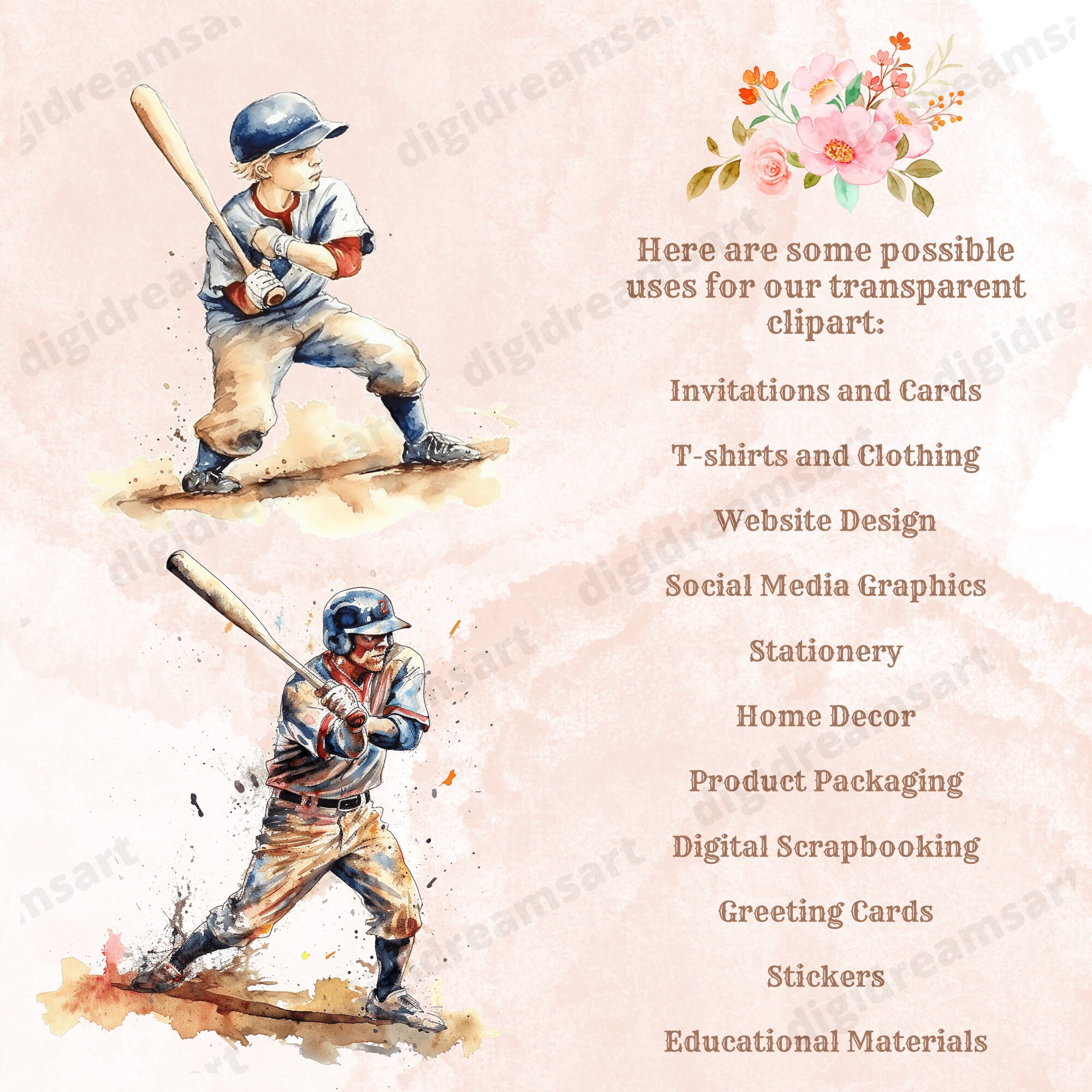 Baseball Clipart Bundle - Transparent PNG Collection, Digital Prints ...