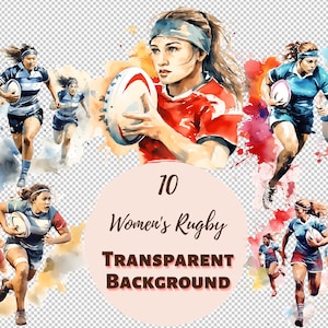 Women’s Rugby Clipart Bundle - Collection PNG transparente, impressions numériques, aquarelle et transferts pour t-shirts et projets de bricolage et plus encore