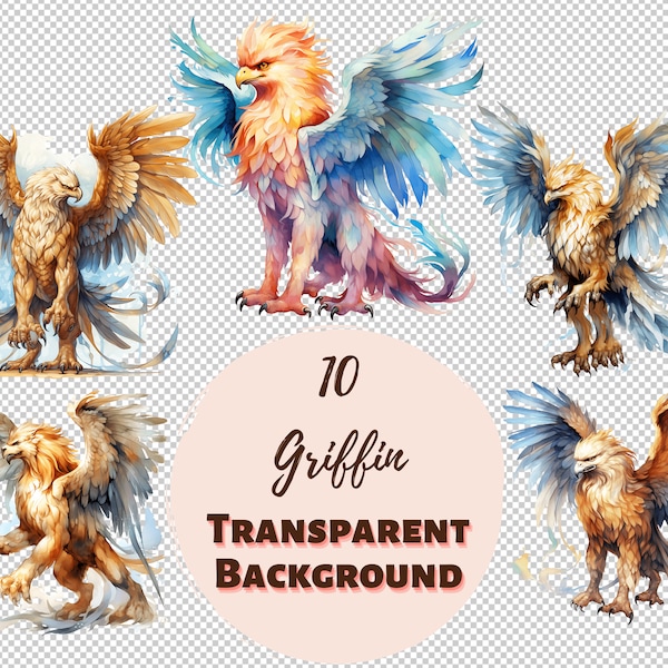 Griffin, Griffon, or Gryphon Design Bundle - PNG Transparent Clipart Collection, Watercolor Graphics, Pastel Color, Nursery Wall Art