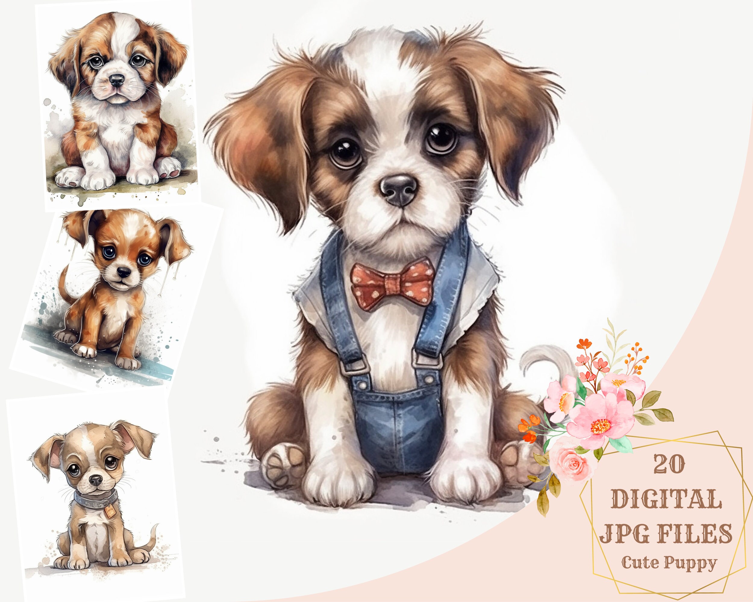 Cute Puppy Design Bundle: Cute Clipart, Digital Prints, and T-shirt ...