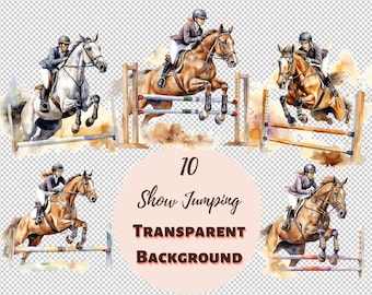 Show Jumping, Horse Clipart Bundle Transparent PNG Collection, Digital Prints, Clipart, and Transfers for T-Shirts and DIY Projects