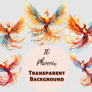 Ensemble de conception Phoenix - PNG Transparent Clipart Collection, graphiques aquarelles, couleurs pastel, art mural pour chambre d'enfant, impressions numériques et plus