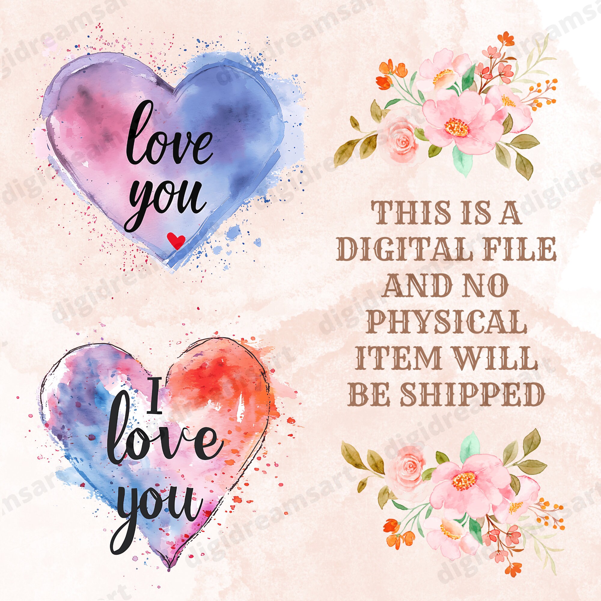 I Love You Heart Clipart Bundle Transparent PNG Collection, Digital ...