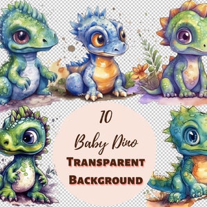 Baby Dino Clipart Bundle - Transparent PNG Collection, Watercolor Graphics, Nursery Wall Art, Baby Shower Decor and more