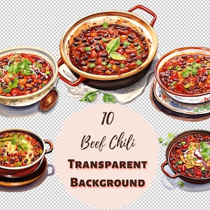 Beef Chili Clipart Bundle - Transparante PNG-collectie, aquarelafbeeldingen, digitale prints, transfers voor T-shirts en doe-het-zelf-projecten