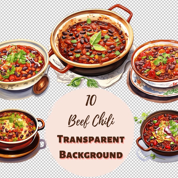 Beef Chili Clipart Bundle - Transparent PNG Collection, Watercolor Graphics, Digital Prints, Transfers for T-Shirts and DIY Projects