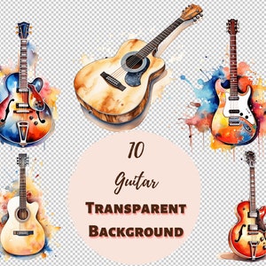 Guitar Design Bundle - PNG transparente Clipart-Sammlung, Aquarell-Grafiken, Kinderzimmer-Wand-Kunst, Baby-Dusche-Dekor und mehr