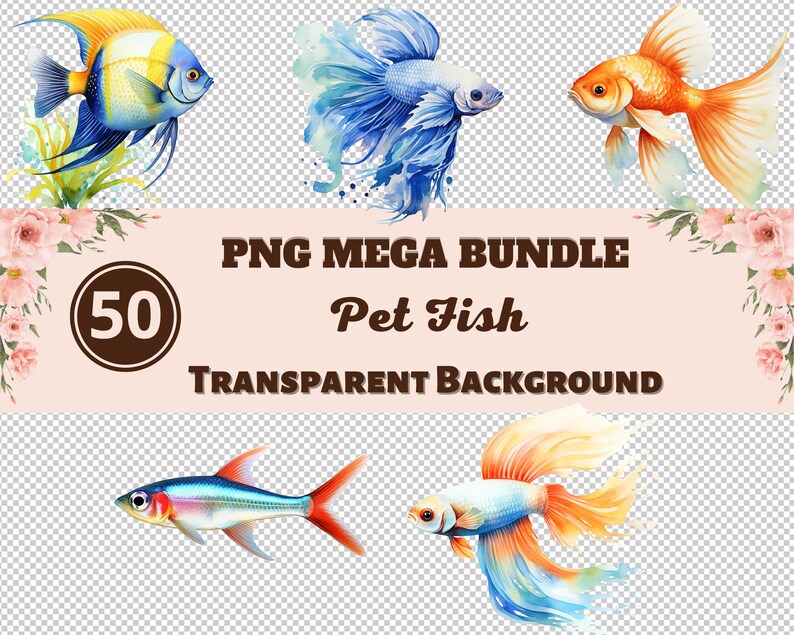 Pet Fish Mega Bundle 50 PNG Clipart Images - Transparent PNG Collection ...