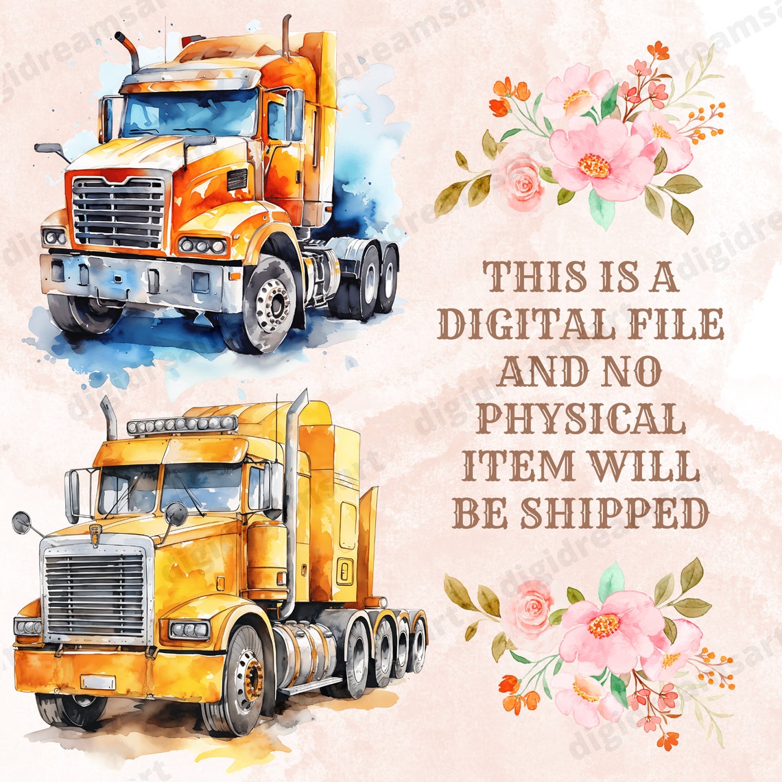 Tractor of Semi-truck Clipart Bundle Transparent PNG - Etsy
