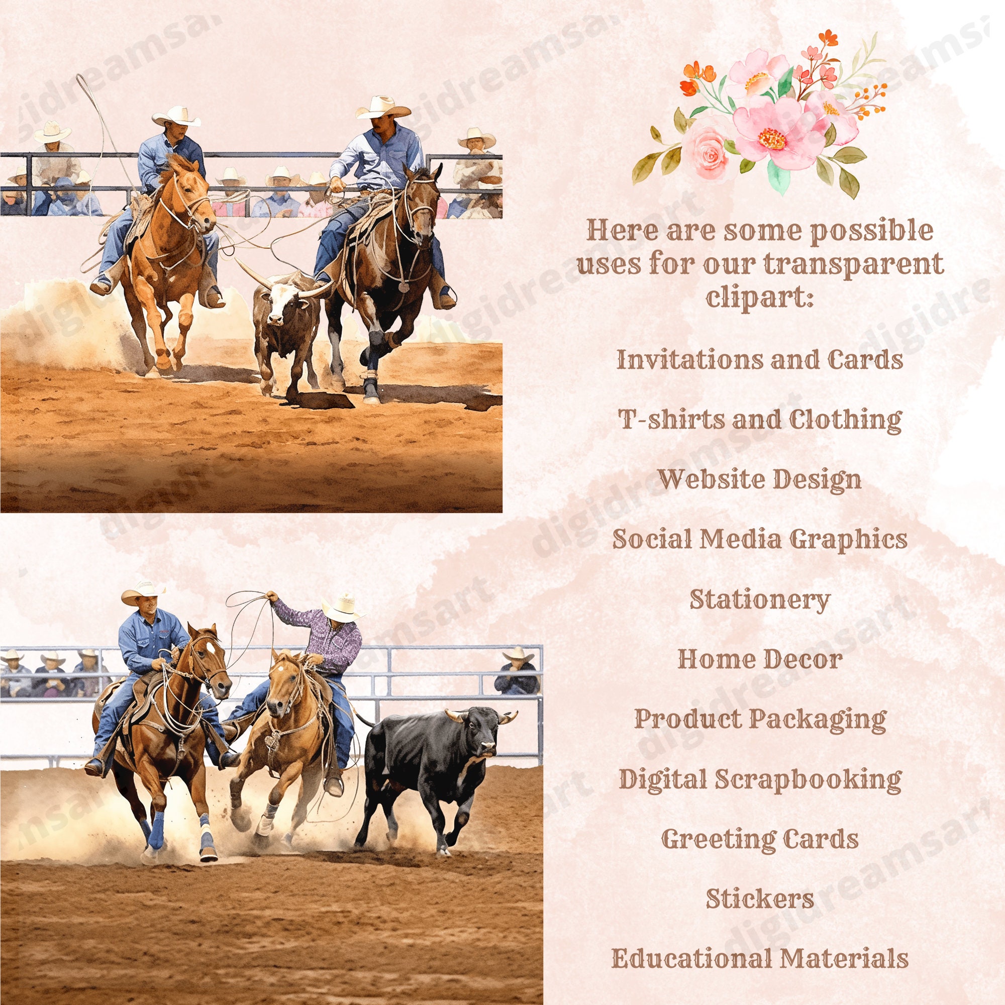 Team Roping, Rodeo Cowboys Clipart Bundle Transparent PNG Collection ...