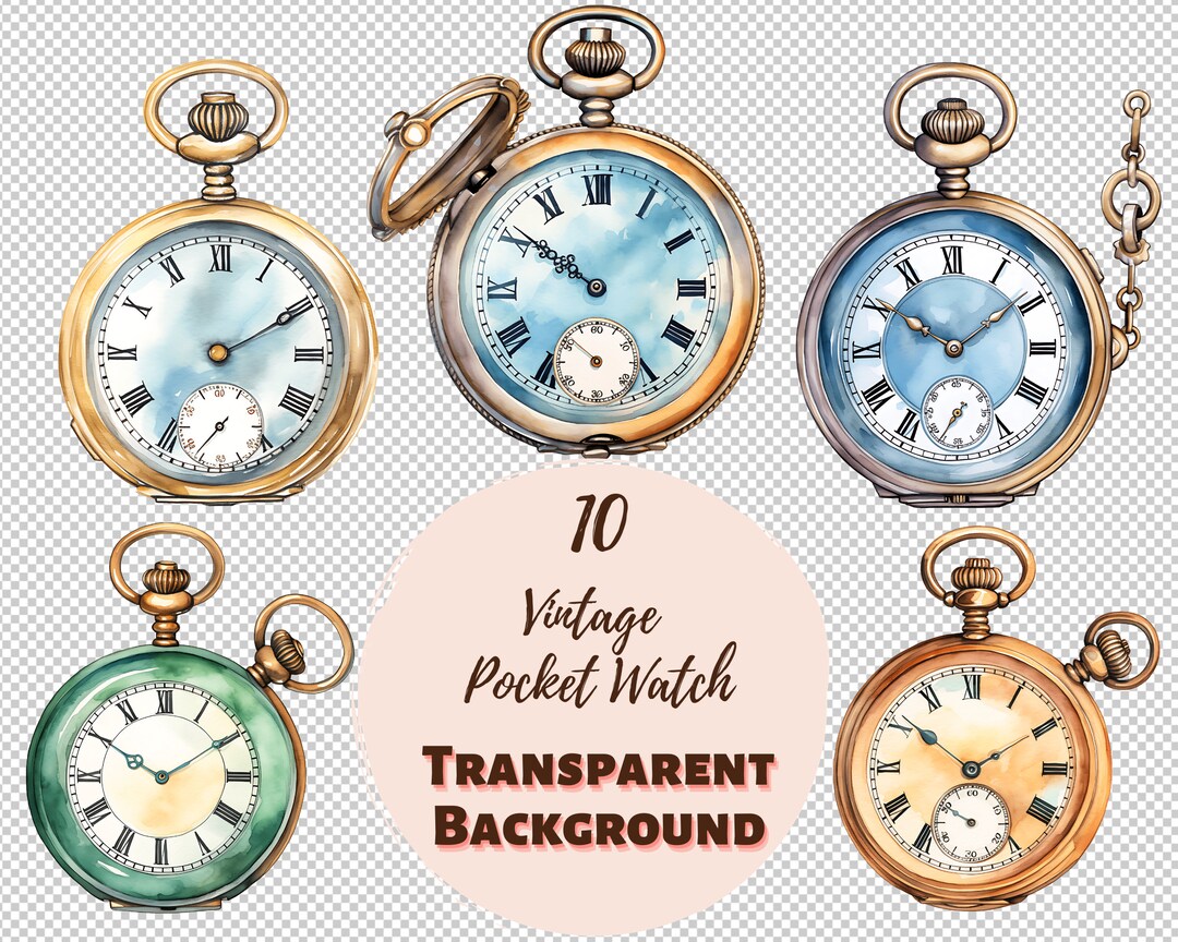 Vintage Pocket Watch Clipart Bundle Transparent PNG Etsy