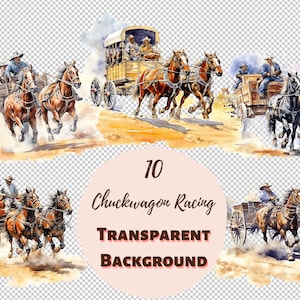 Chuckwagon Racing, Rodeo Cowboys Clipart Bundle Collection PNG transparente, impressions numériques et transferts pour T-shirts et projets de bricolage