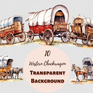 Western Chuckwagon, Cowboys Clipart Bundle Collection PNG transparente, impressions numériques et transferts pour T-shirts et projets de bricolage