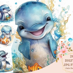 Tauchen Sie ein in die bezaubernde Kreativität mit dem süßen Delfin-Bündel! Digitaldrucke, Cliparts und Transfers für T-Shirts und DIY-Projekte sorgen für Furore!