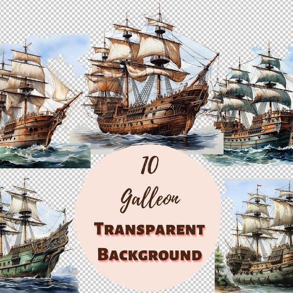 Galleon Clipart Bundle - Collection PNG transparente, impressions numériques, Clipart et transferts pour T-shirts et projets de bricolage et plus