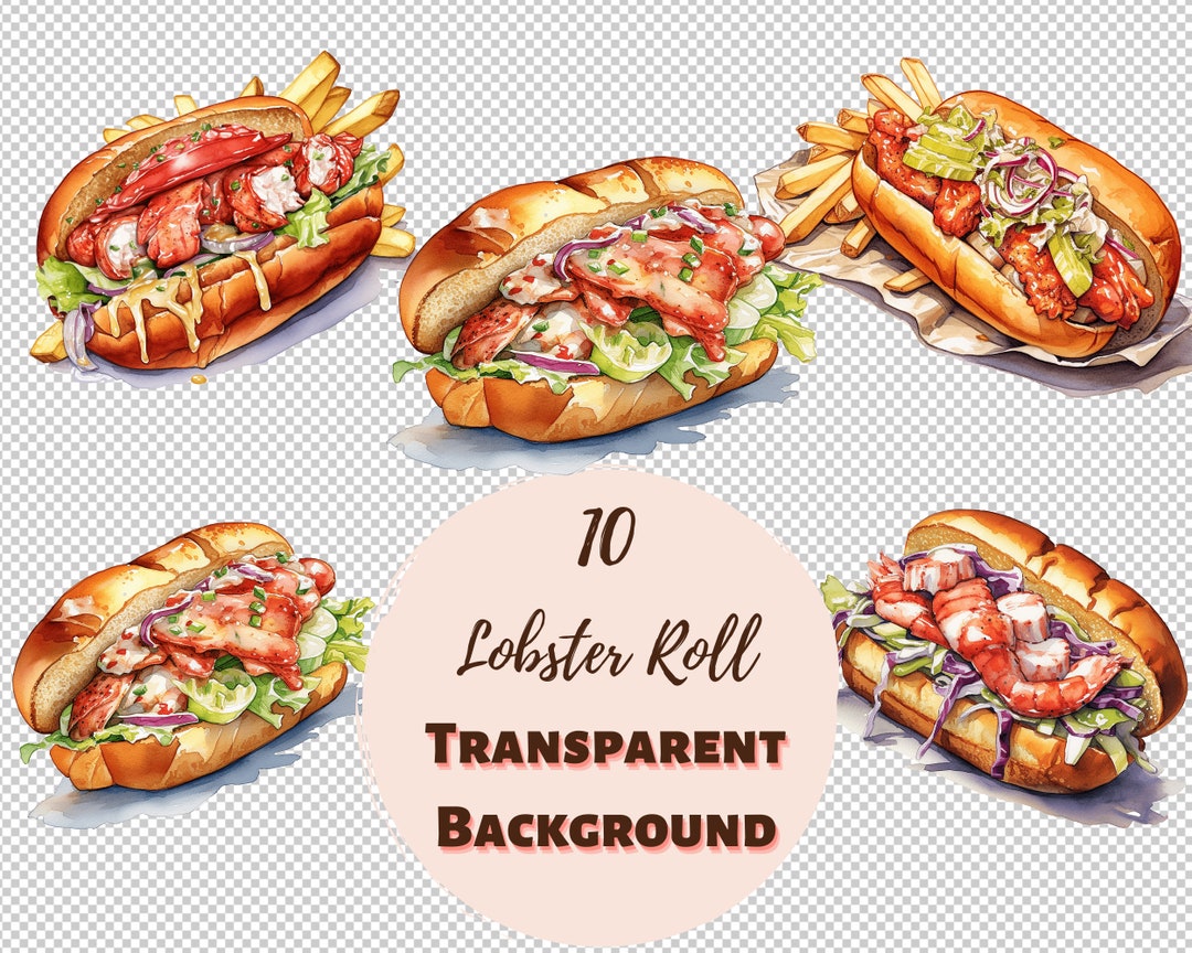 Lobster Roll Clipart Bundle Transparent PNG Collection, Watercolor