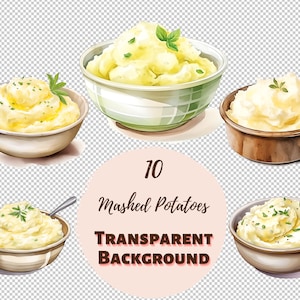 Mashed Potatoes Bundle - PNG Transparent Clipart Collection, Watercolor Graphics, Pastel Color, Digital Prints, Transfers for T-Shirts