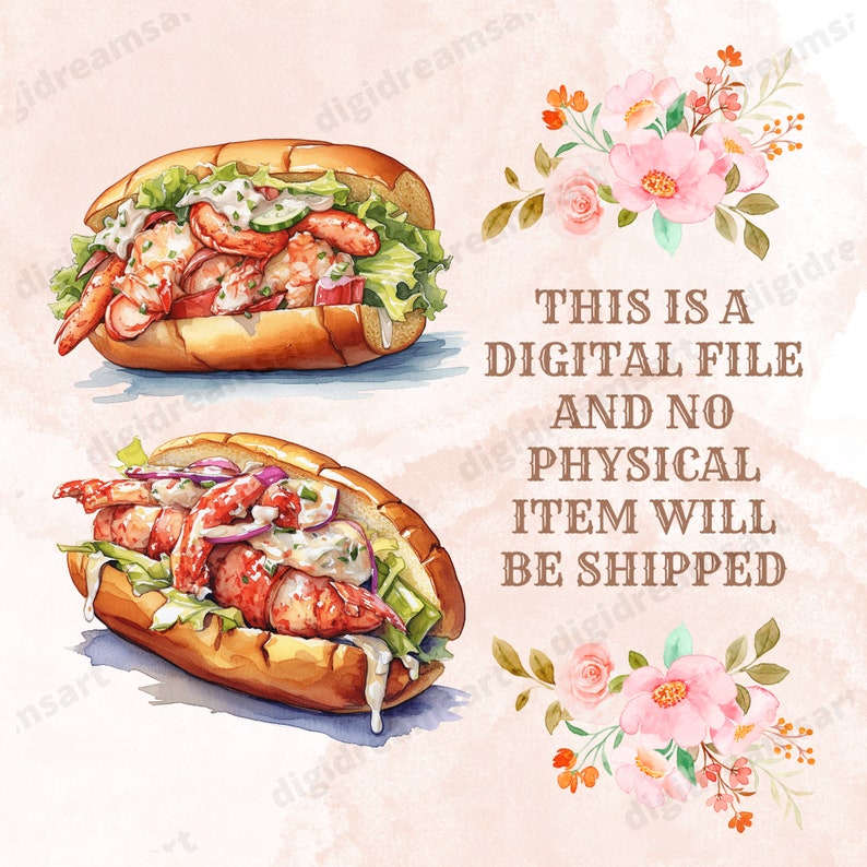 Lobster Roll Clipart Bundle Transparent PNG Collection, Watercolor