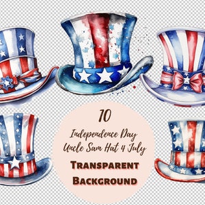 Independence Day Uncle Sam Hat 4 July Clipart Bundle - Transparent PNG Collection, Digital Prints, Transfers for T-Shirts and DIY Projects